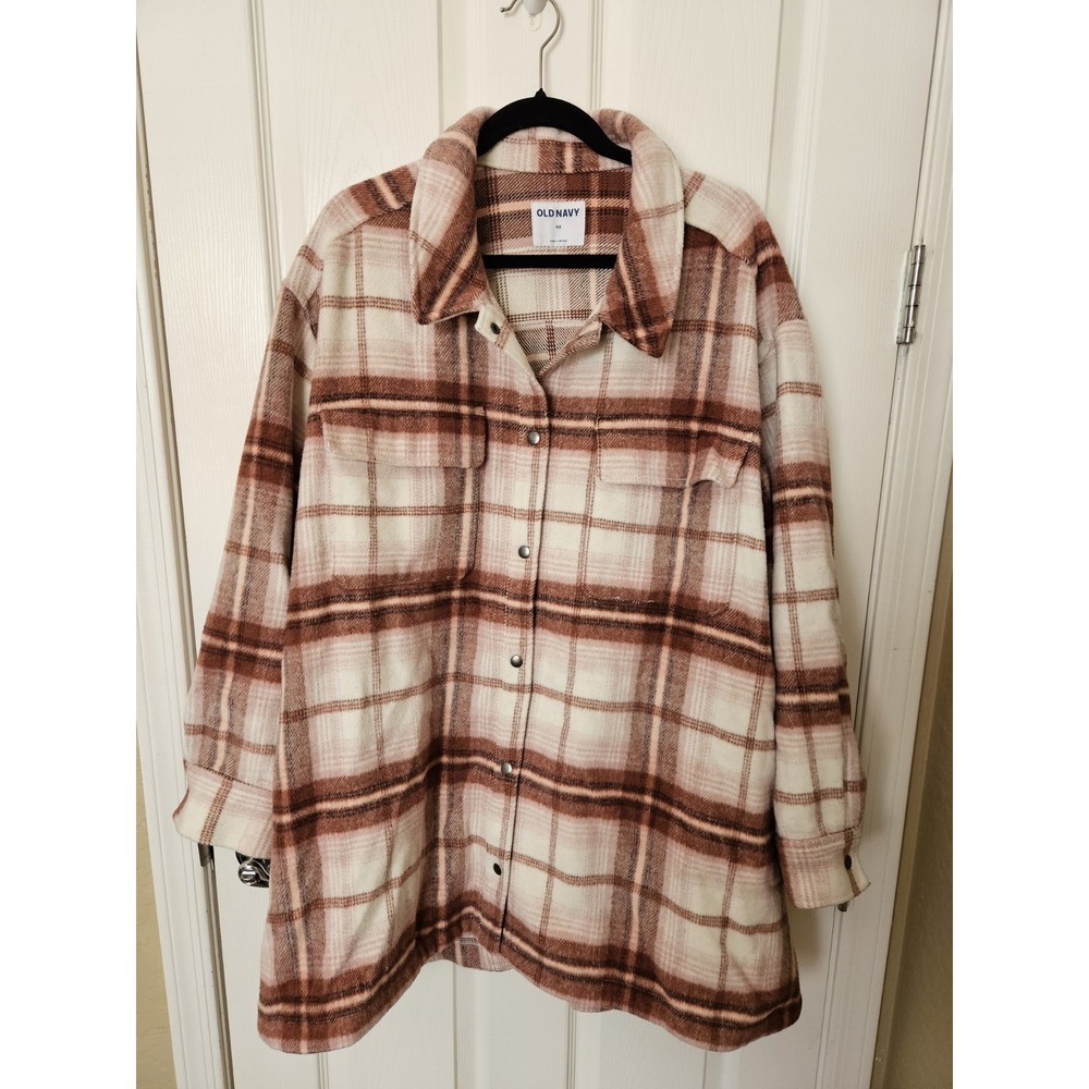 Old Navy Woman's Plaid Long Sleeve Pockets Metal Snap Buttons Shacket, Plus 4X